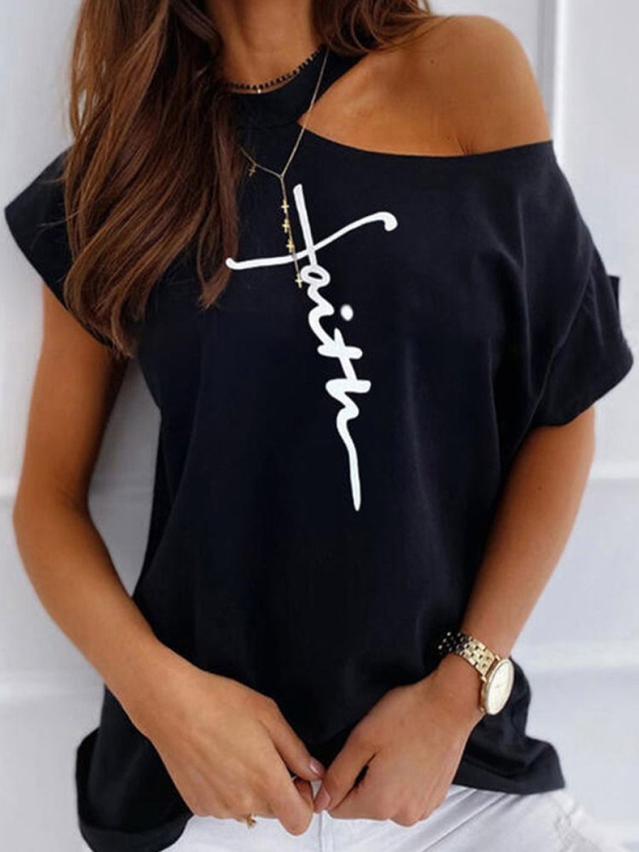 Women ericdress | Ericdress Letter Short Sleeve Standard Loose Casual T-Shirt