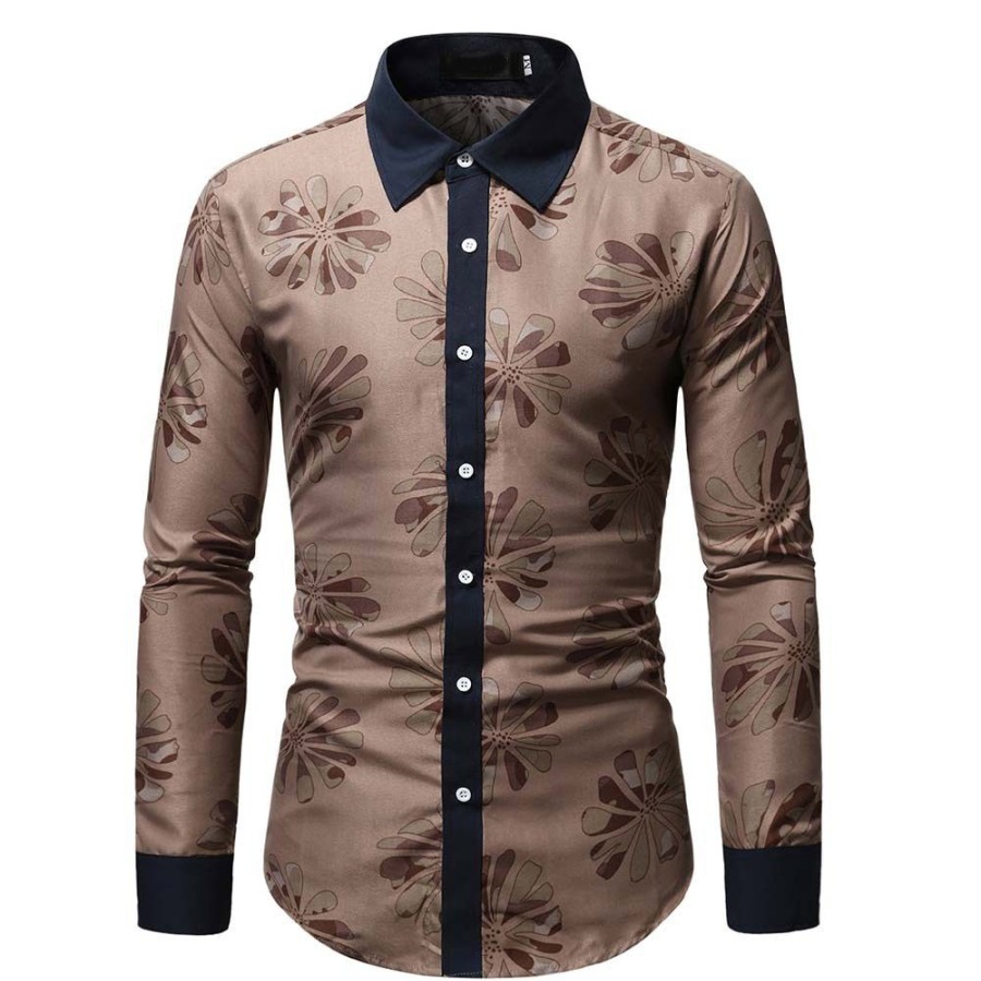 Men ericdress | Ericdress Lapel European Color Block Single-Breasted Slim Shirt