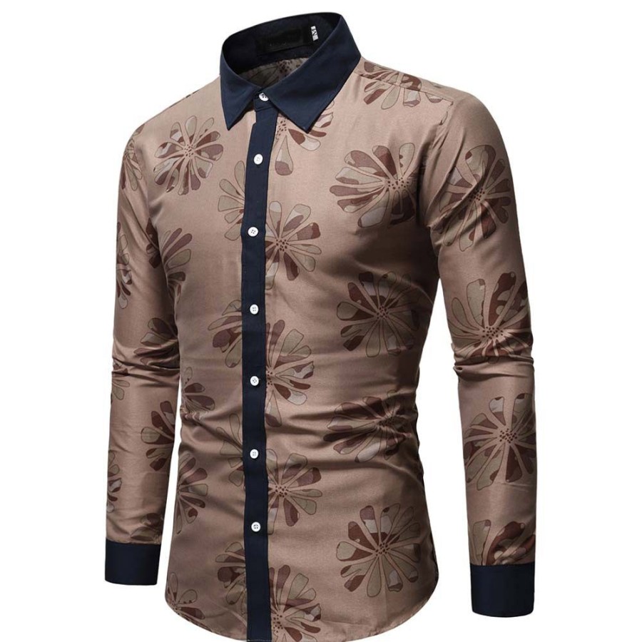 Men ericdress | Ericdress Lapel European Color Block Single-Breasted Slim Shirt