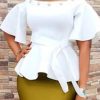 Women ericdress | African Fashion Plain Flare Sleeve Off Shoulder Peplum Women'S Blouse White