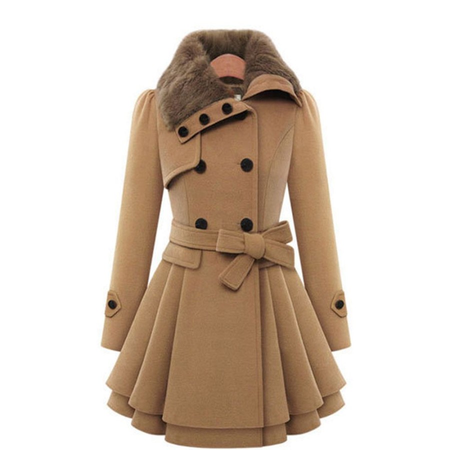 Women ericdress | Ericdress Slim Button Double-Breasted Mid-Length Winter Overcoat