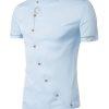 Men ericdress | Ericdress Iregular Plain Printed Short Sleeve Stand Collar Men'S Shirt