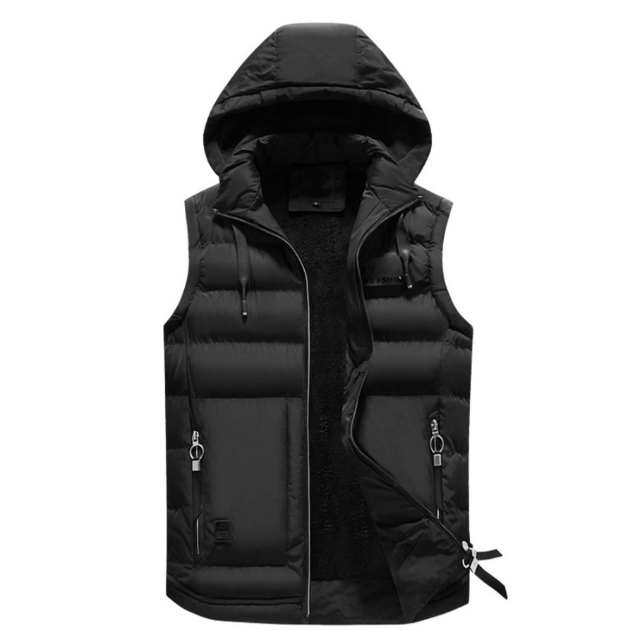 Men ericdress | Ericdress Removable Hooded Plain Pocket Zipper Mens Quilted Vest