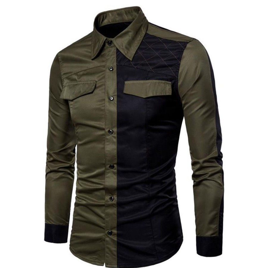 Men ericdress | Ericdress Casual Color Block Patchwork Slim Single-Breasted Shirt