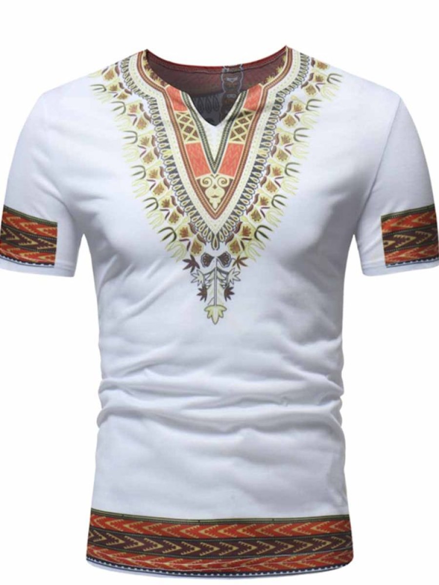 Men ericdress | Ericdress African Fashion Dashiki Printed Slim Mens Short Sleeve T Shirt