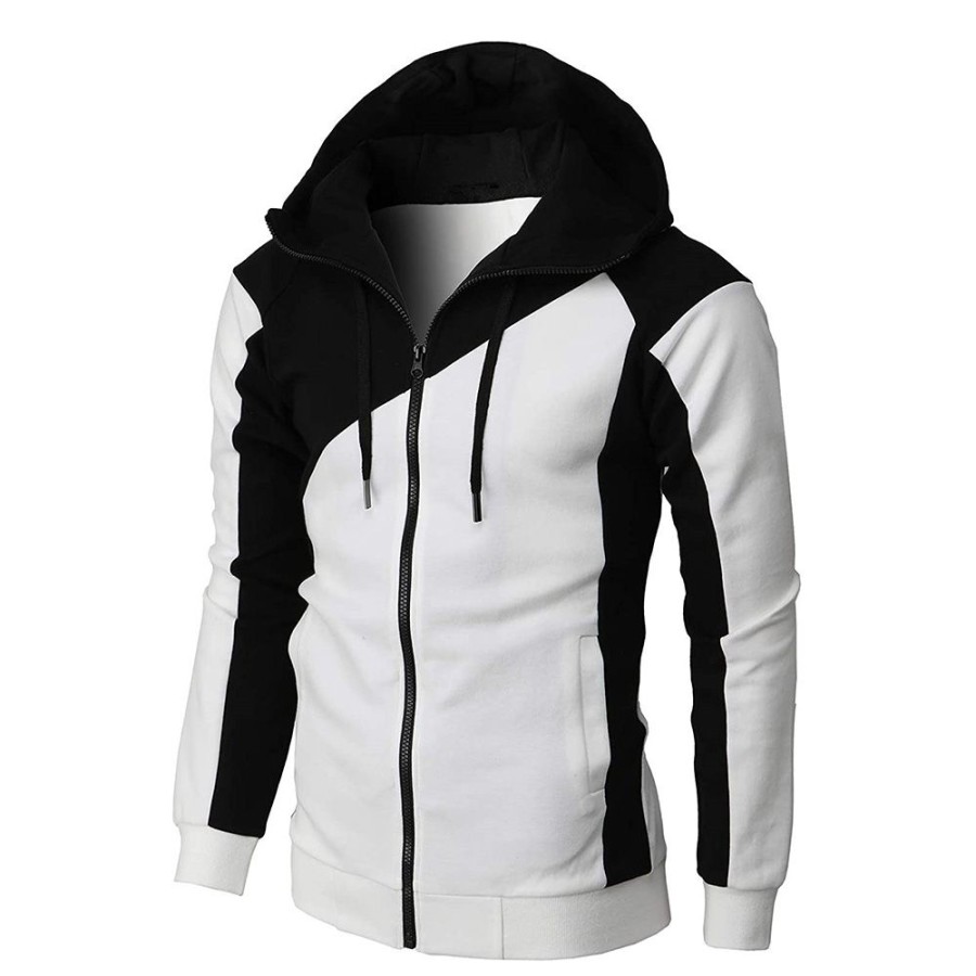 Men ericdress | Ericdress Hooded Color Block Patchwork Sports Zipper Jacket