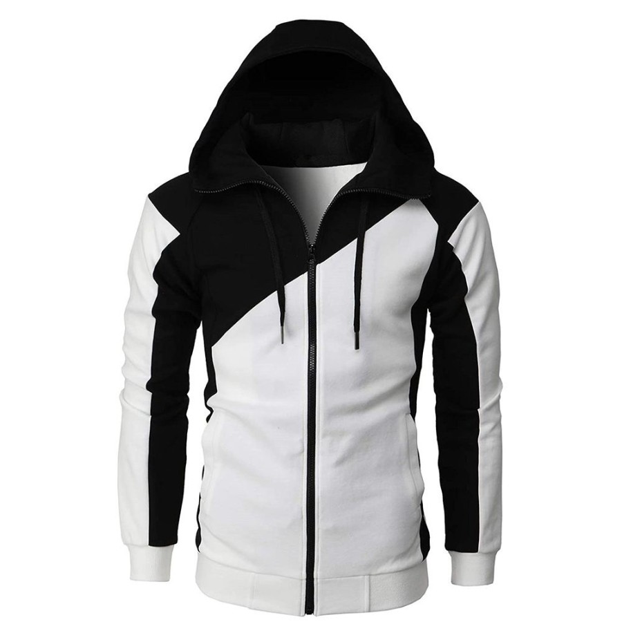 Men ericdress | Ericdress Hooded Color Block Patchwork Sports Zipper Jacket