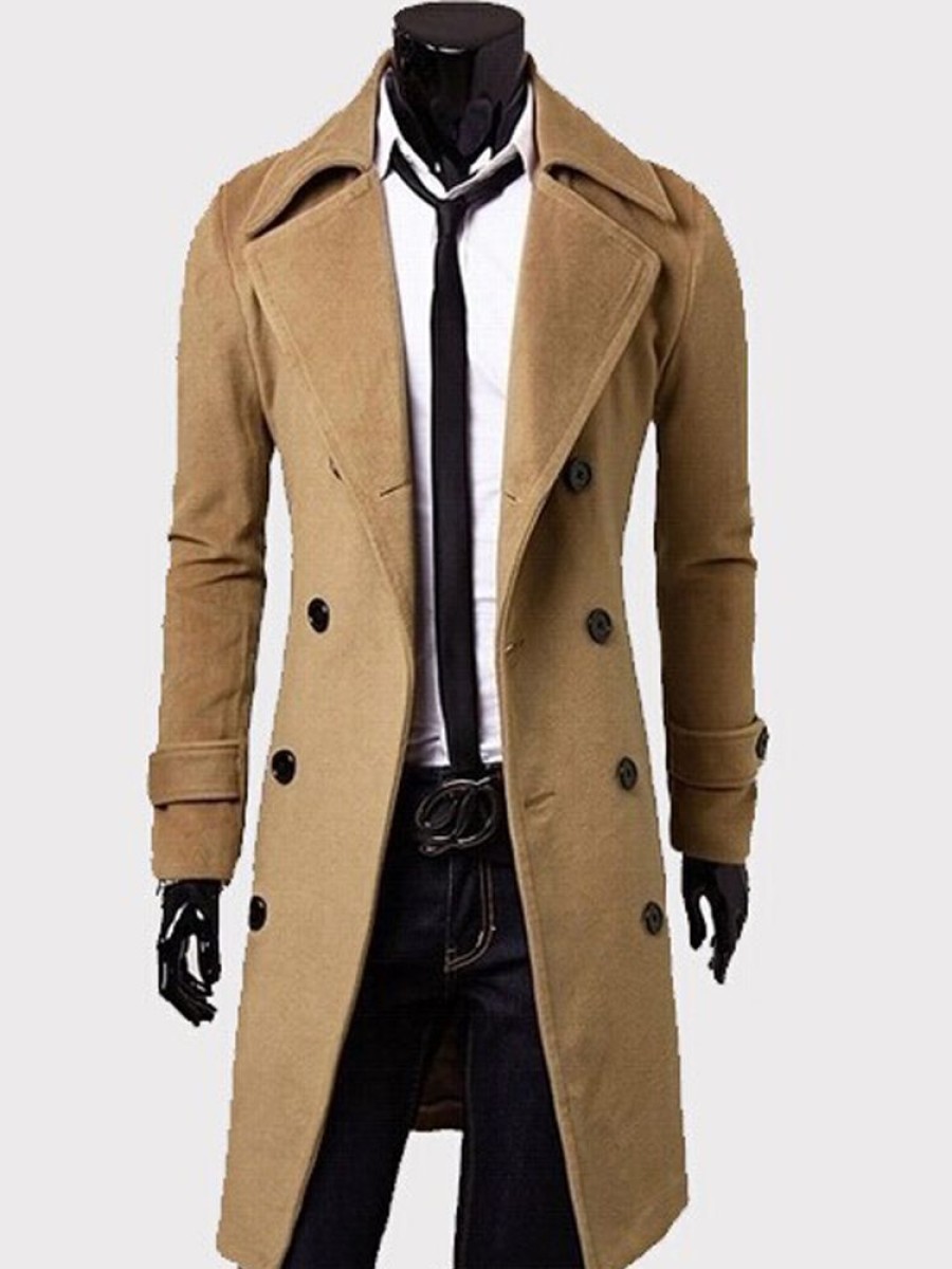 Men ericdress | Plain Notched Lapel Mid-Length Slim Men'S Coat