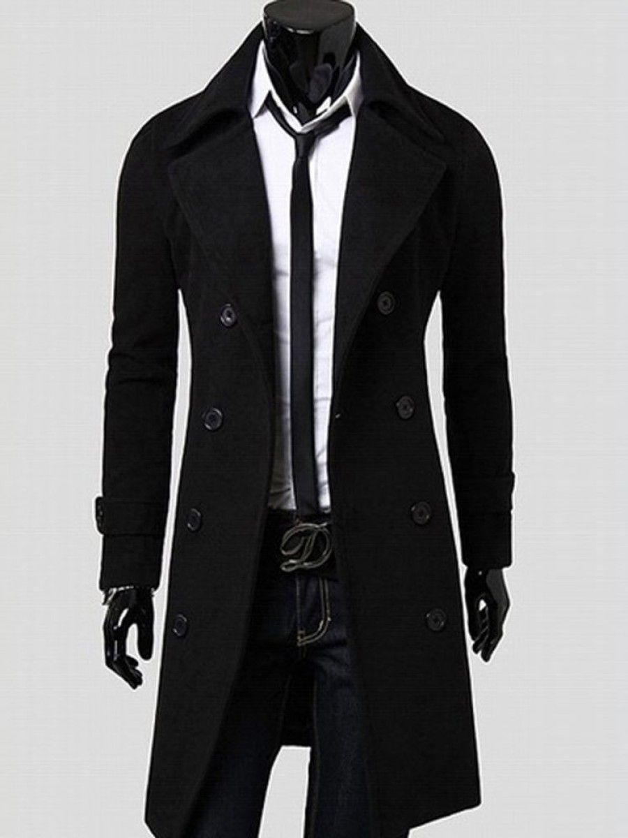 Men ericdress | Plain Notched Lapel Mid-Length Slim Men'S Coat