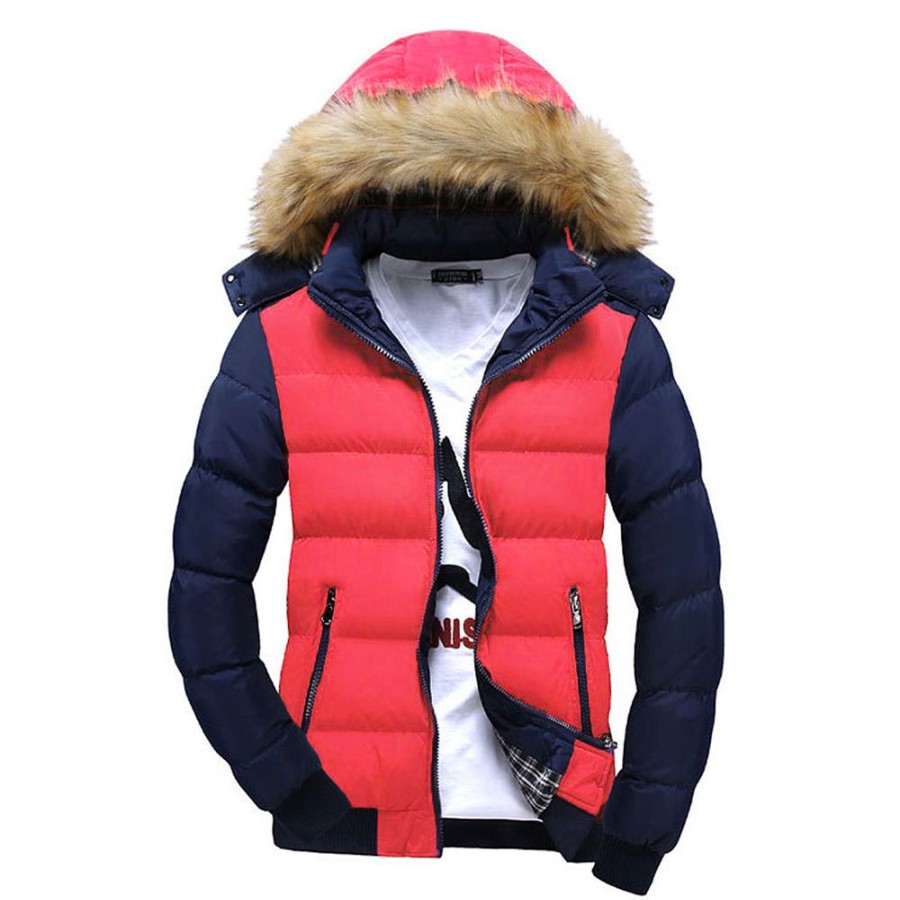 Men ericdress | Polyester Faux Fur Contrast Color Men'S Cotton Coat With Hat