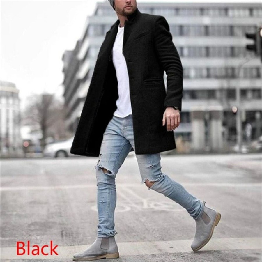 Men ericdress | Button Plain Lapel Mid-Length Slim Men'S Coat