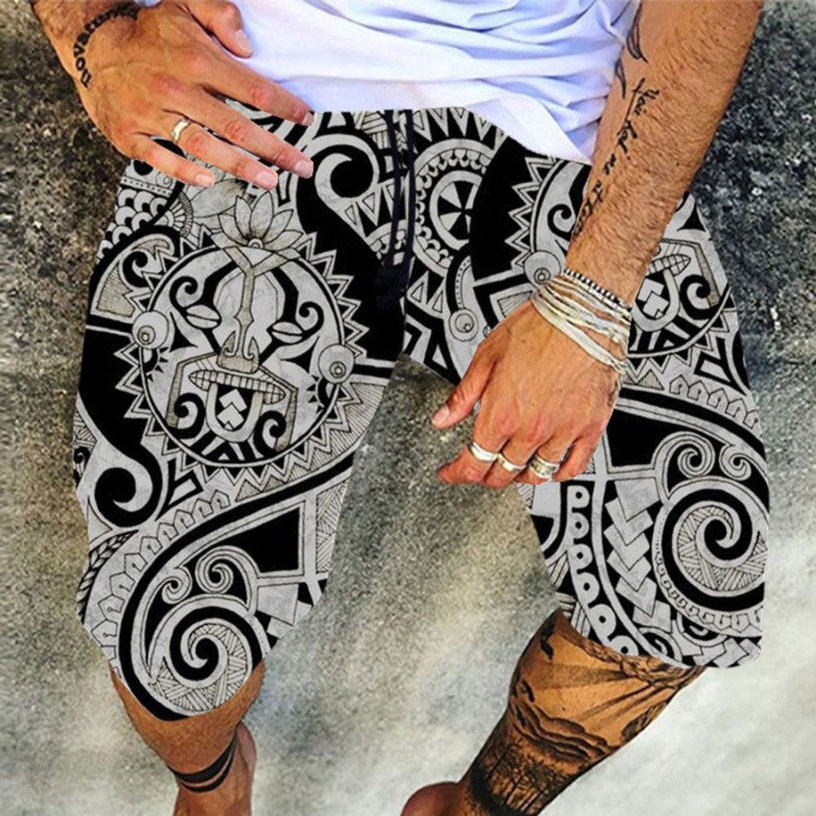 Men ericdress | Ericdress Print Knee Length Men'S Casual Pants Black