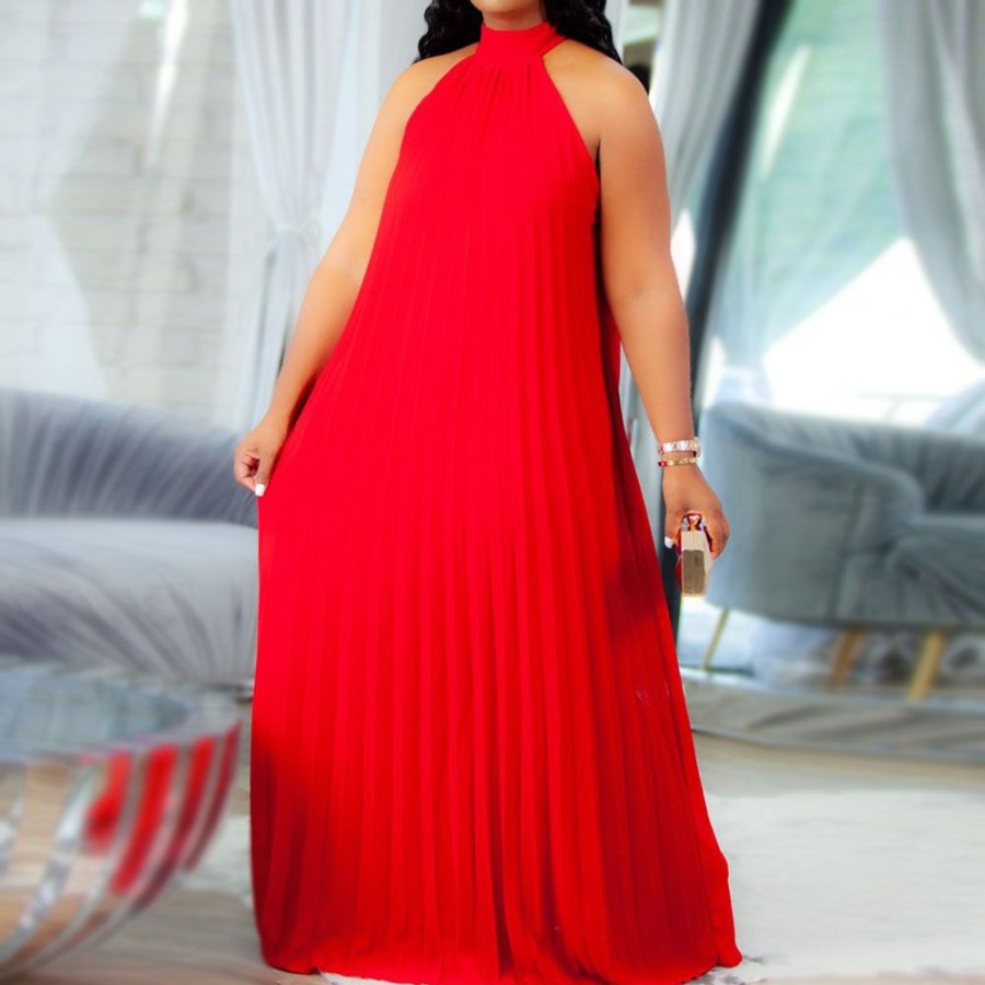 Women ericdress | Ericdress Plus Size Sleeveless Floor-Length Pleated Fashion Summer Maxi Dress Red