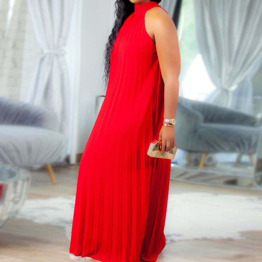 Women ericdress | Ericdress Plus Size Sleeveless Floor-Length Pleated Fashion Summer Maxi Dress Red