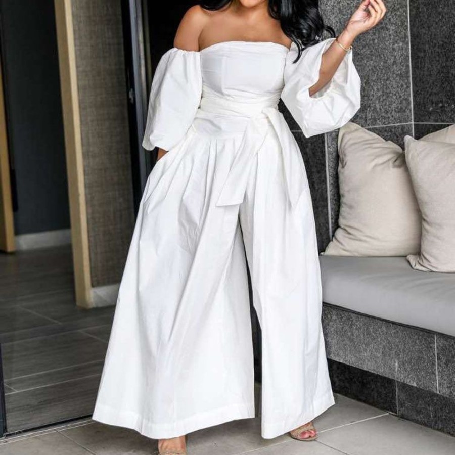 Women ericdress | Full Length Plain Pleated Casual Wide Legs Women'S Jumpsuit White