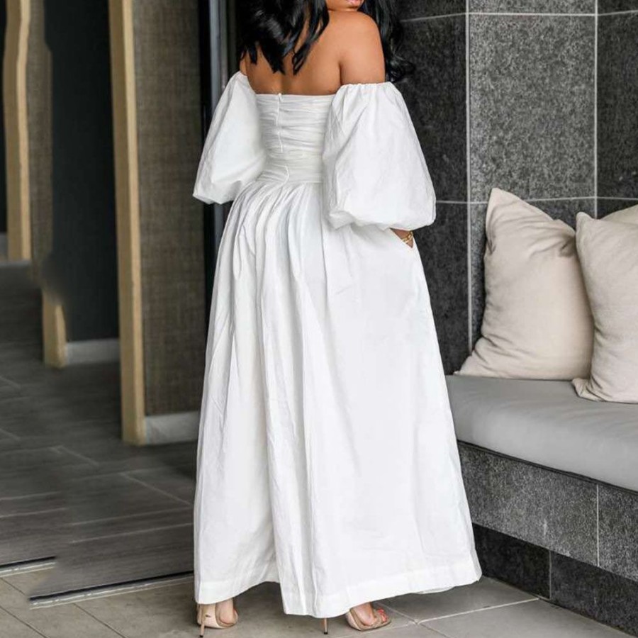 Women ericdress | Full Length Plain Pleated Casual Wide Legs Women'S Jumpsuit White