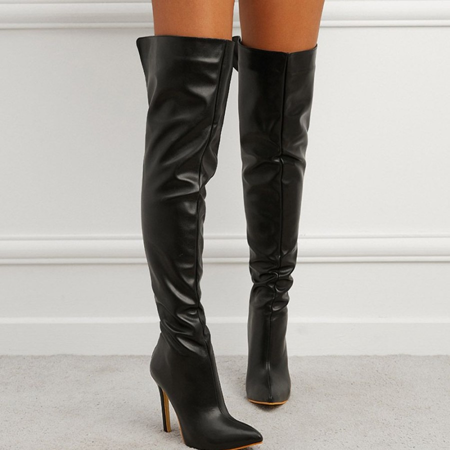 Boots ericdress | Ericdress Back Zip Stiletto Heel Plain Thread Knee High Boots