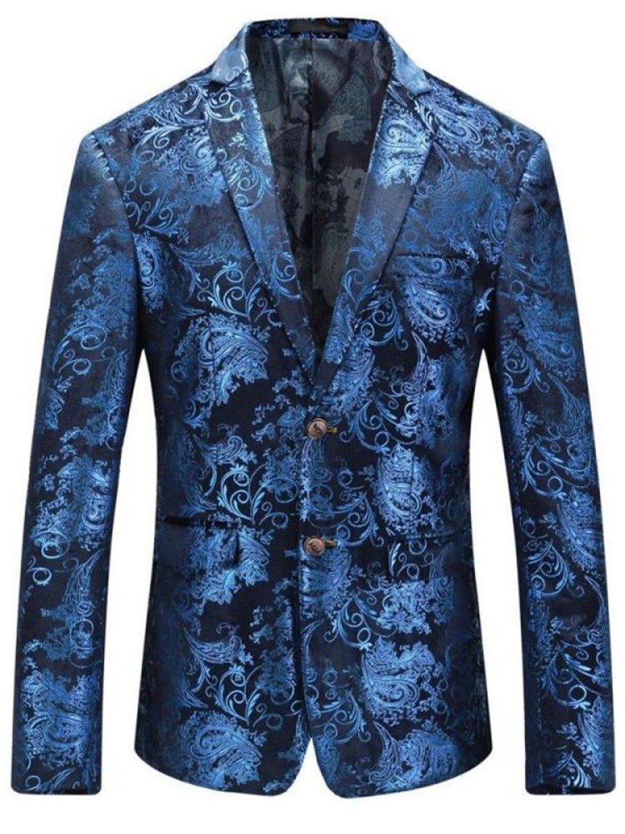 Men ericdress | Ericdress Lapel Slim Classic Print Men'S Blazer Blue