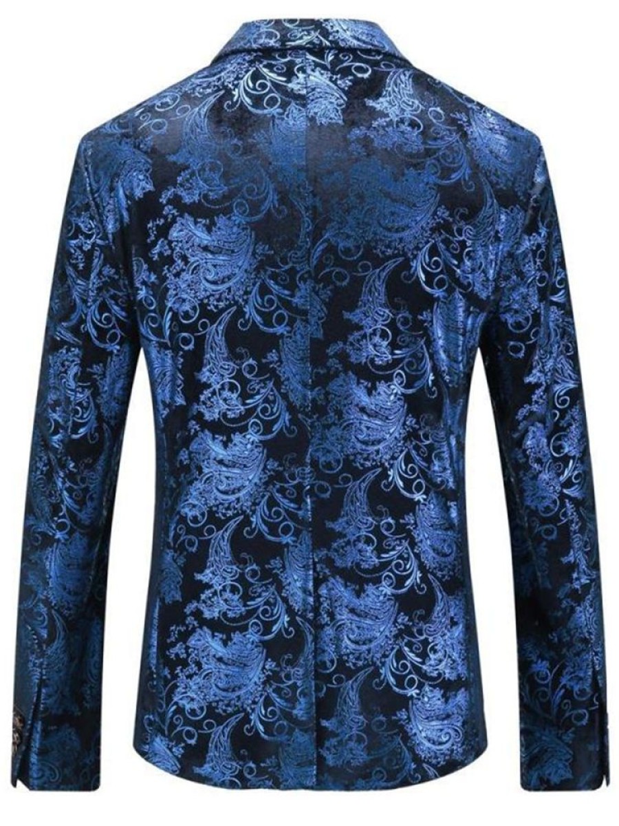 Men ericdress | Ericdress Lapel Slim Classic Print Men'S Blazer Blue