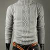 Men ericdress | Ericdress Plain Geometric Print High Neck Slim Mens Sweaters