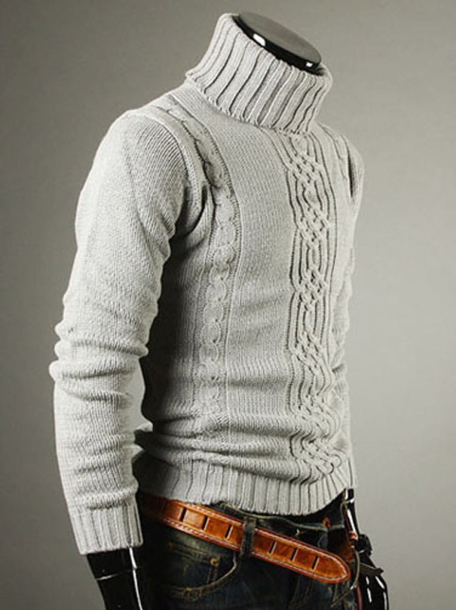 Men ericdress | Ericdress Plain Geometric Print High Neck Slim Mens Sweaters