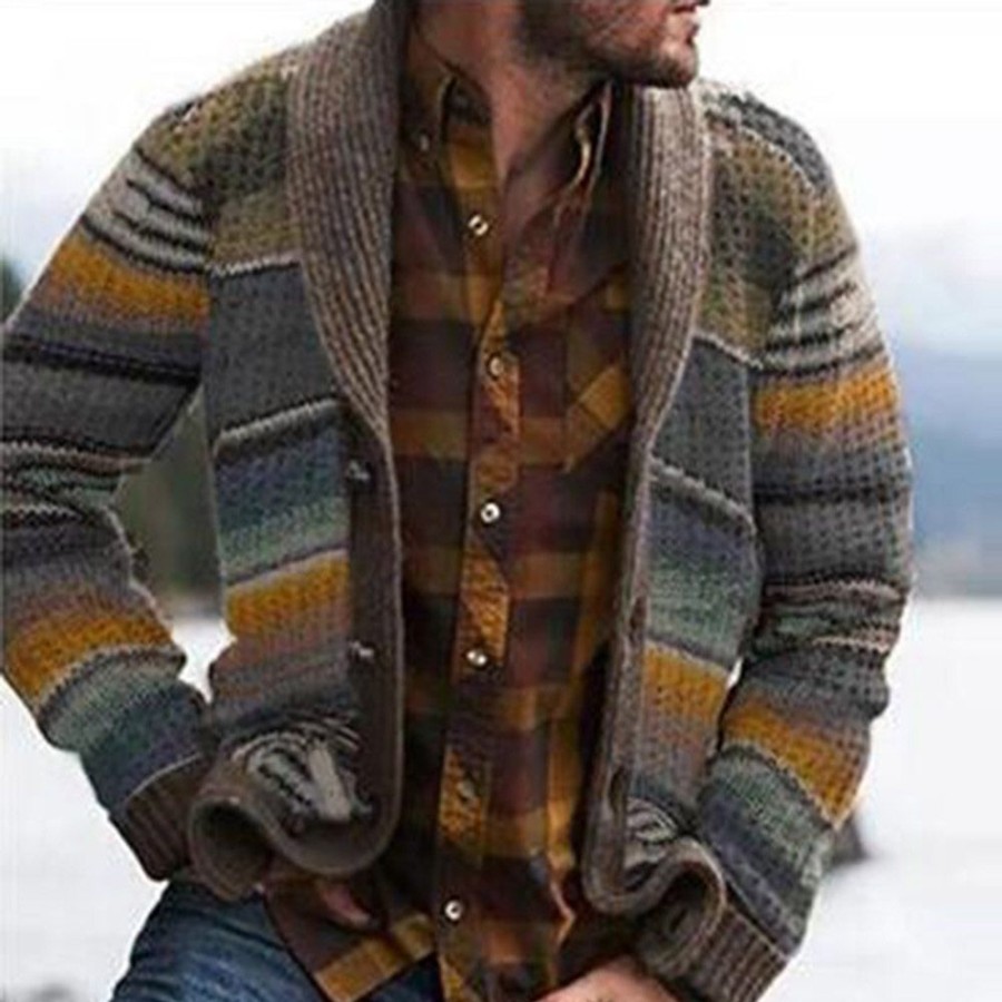 Men ericdress | Ericdress Color Block Lapel Button European Men'S Sweater