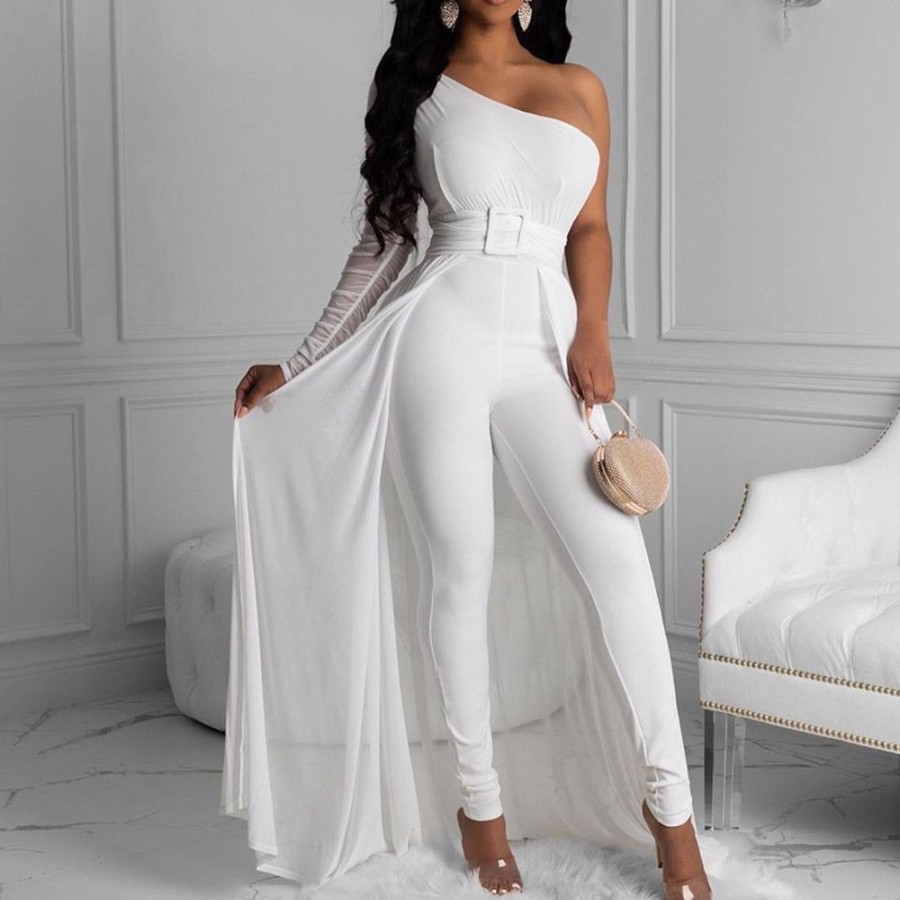 Women ericdress | Ericdress Plain Full Length Swallowtail High Waist Pencil Pants Jumpsuit White