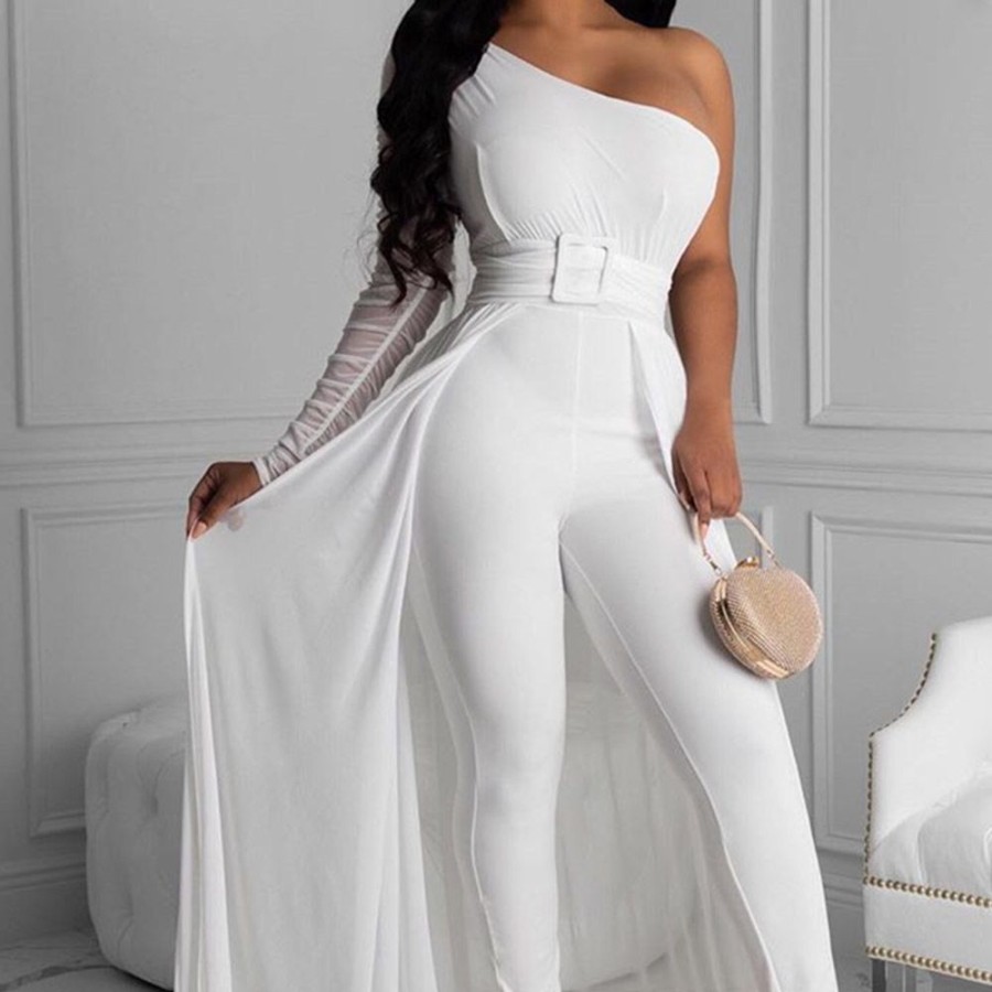 Women ericdress | Ericdress Plain Full Length Swallowtail High Waist Pencil Pants Jumpsuit White