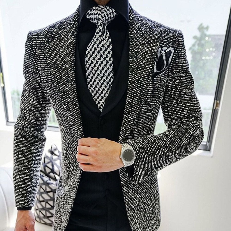 Men ericdress | Ericdress Slim Notched Lapel European Blazer Black