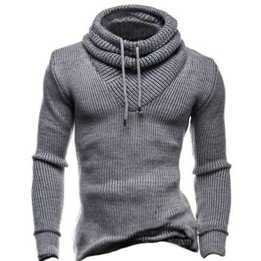 Men ericdress | Ericdress Standard Heap Collar Plain Slim Winter Sweater Gray