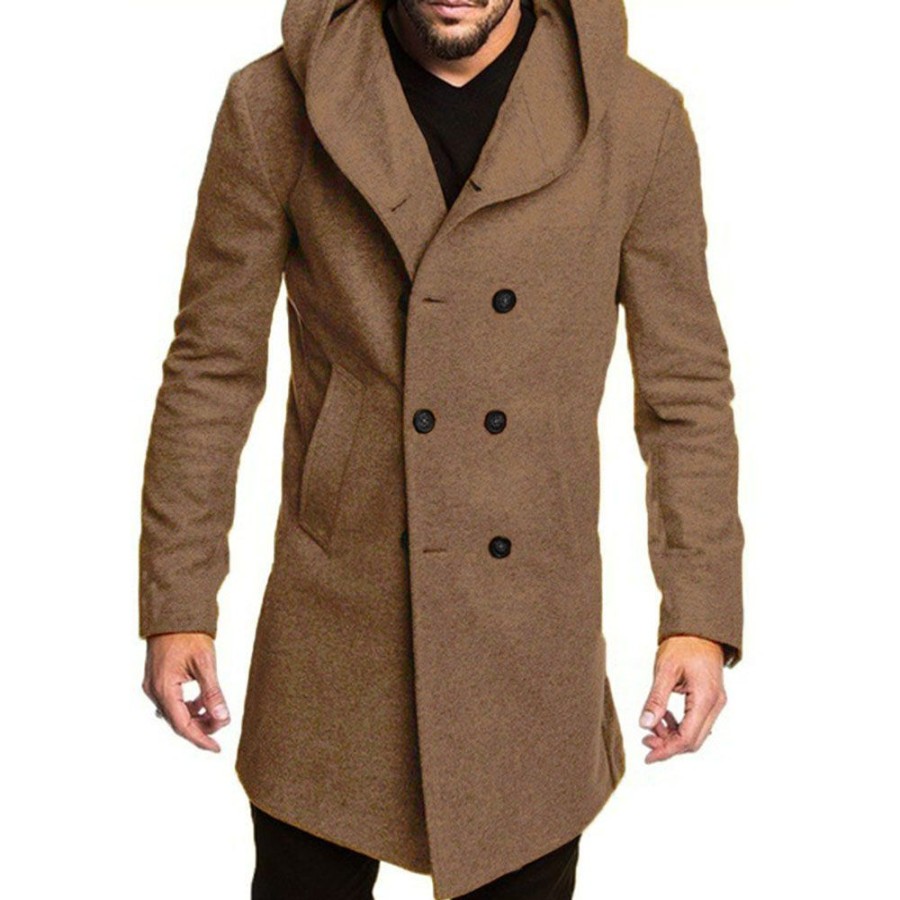 Men ericdress | Ericdress Button Hooded Plain Double-Breasted Men'S Coat