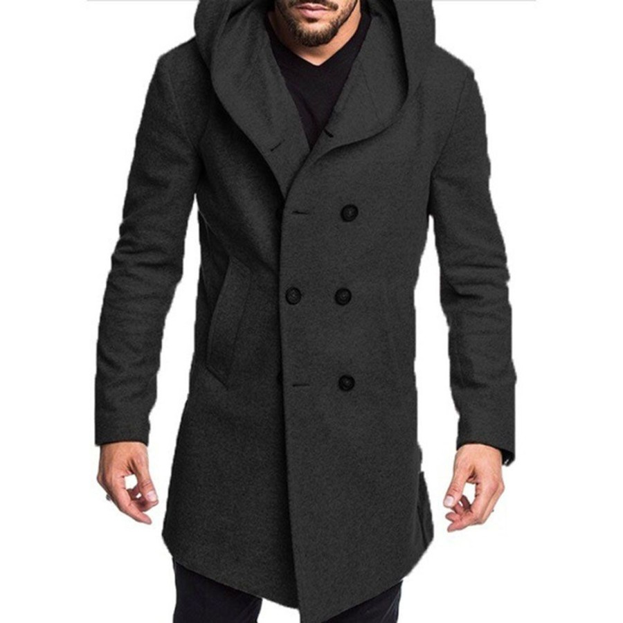 Men ericdress | Ericdress Button Hooded Plain Double-Breasted Men'S Coat