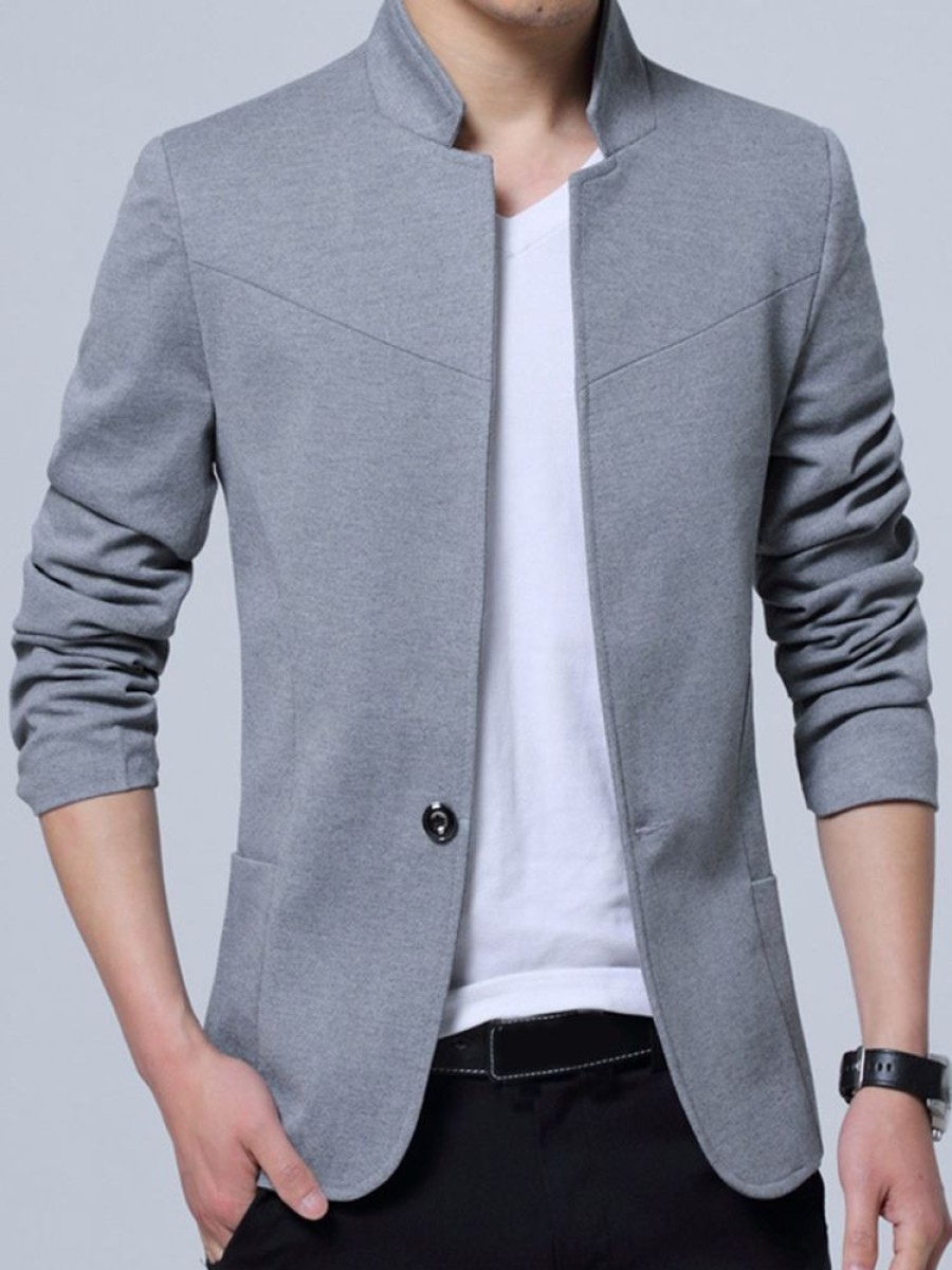 Men ericdress | Ericdress Solid Color Stand Collar Men'S Blazer