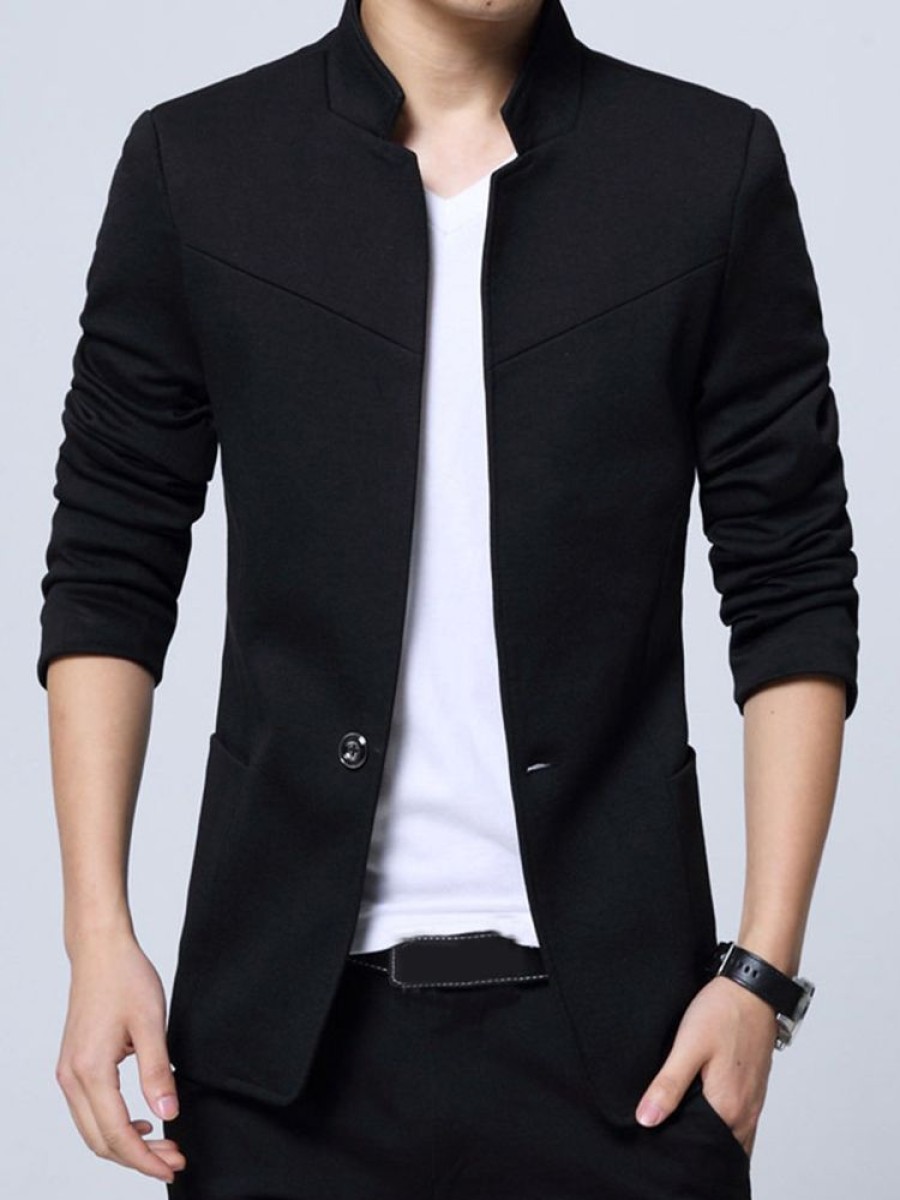 Men ericdress | Ericdress Solid Color Stand Collar Men'S Blazer