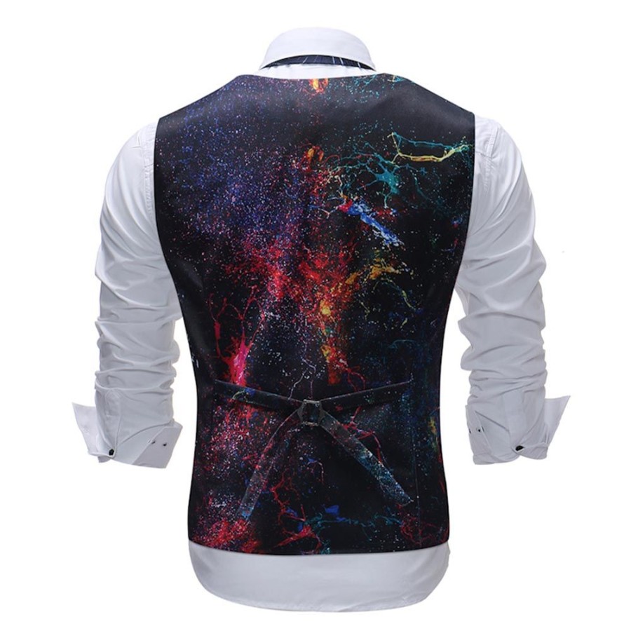 Men ericdress | Ericdress Printed Paint Splatters Mens Casual Vest Dark Blue