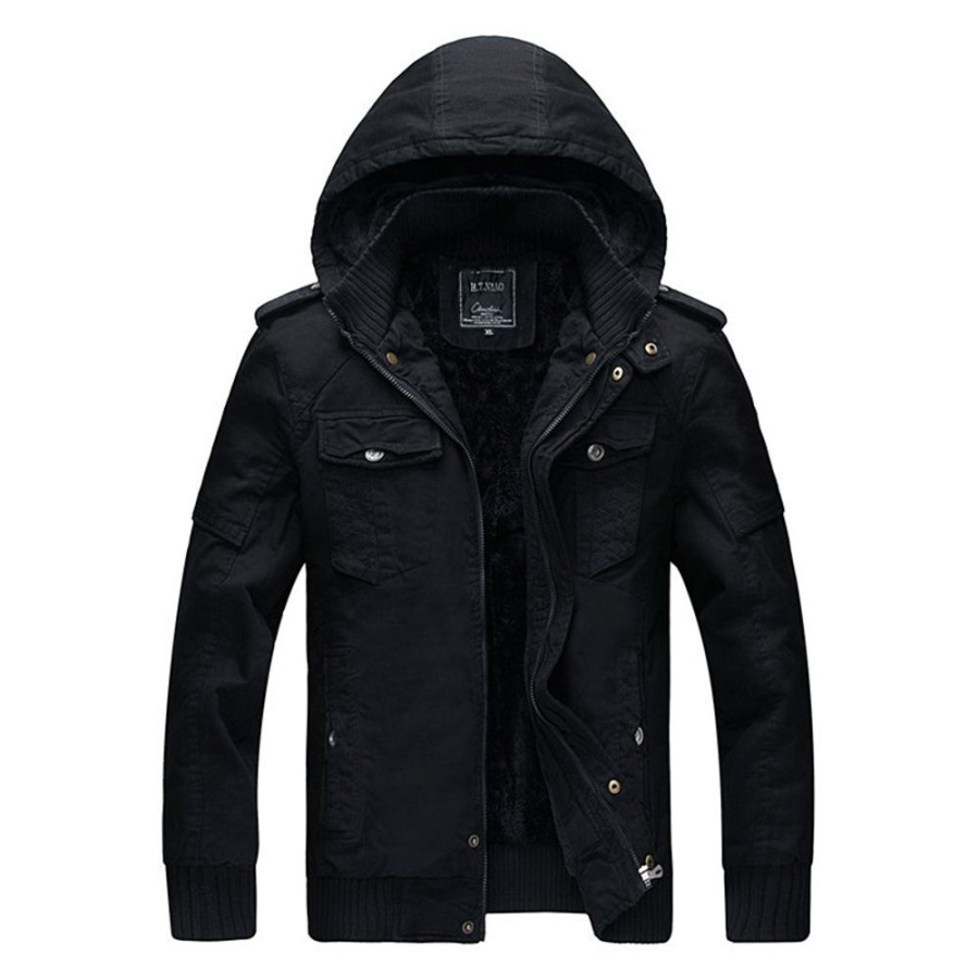 Men ericdress | Ericdress Plain Removable Hooded Zipper Mens Winter Casual Jacket Coats