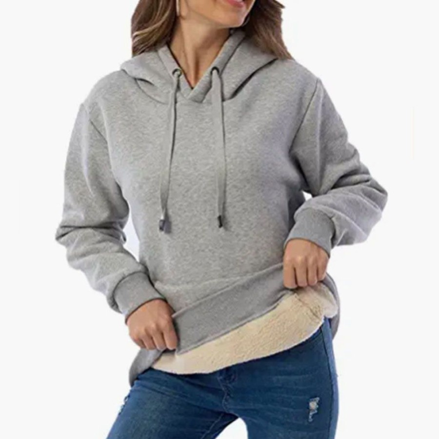 Women ericdress | Ericdress Pocket Plain Winter Mid-Length Hoodie