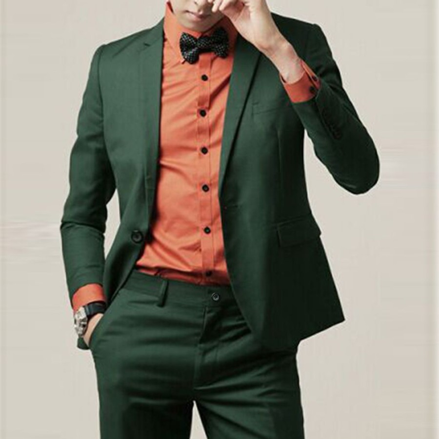 Men ericdress | Ericdress Plain Slim Fitted Casual Tuxedo Men'S Suit Green