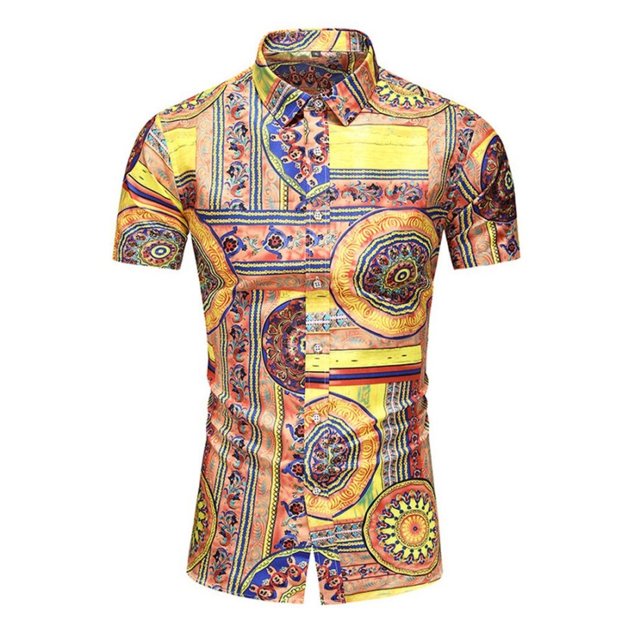 Men ericdress | Ericdress Floral Lapel Print Summer Single-Breasted Fashion Shirt