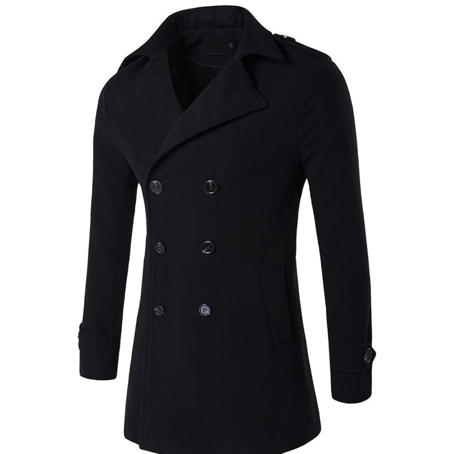 Men ericdress | Ericdress Plain Lapel Button England Winter Coat