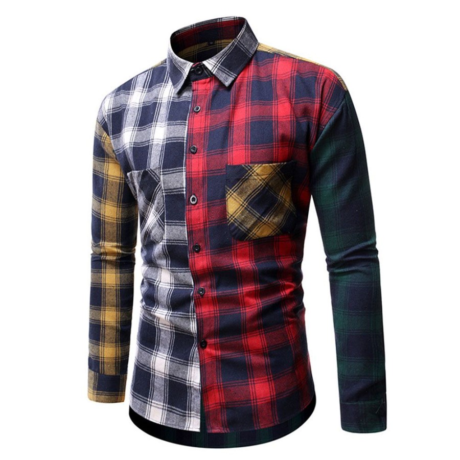 Men ericdress | Ericdress Casual Plaid Patchwork Men'S Slim Shirt