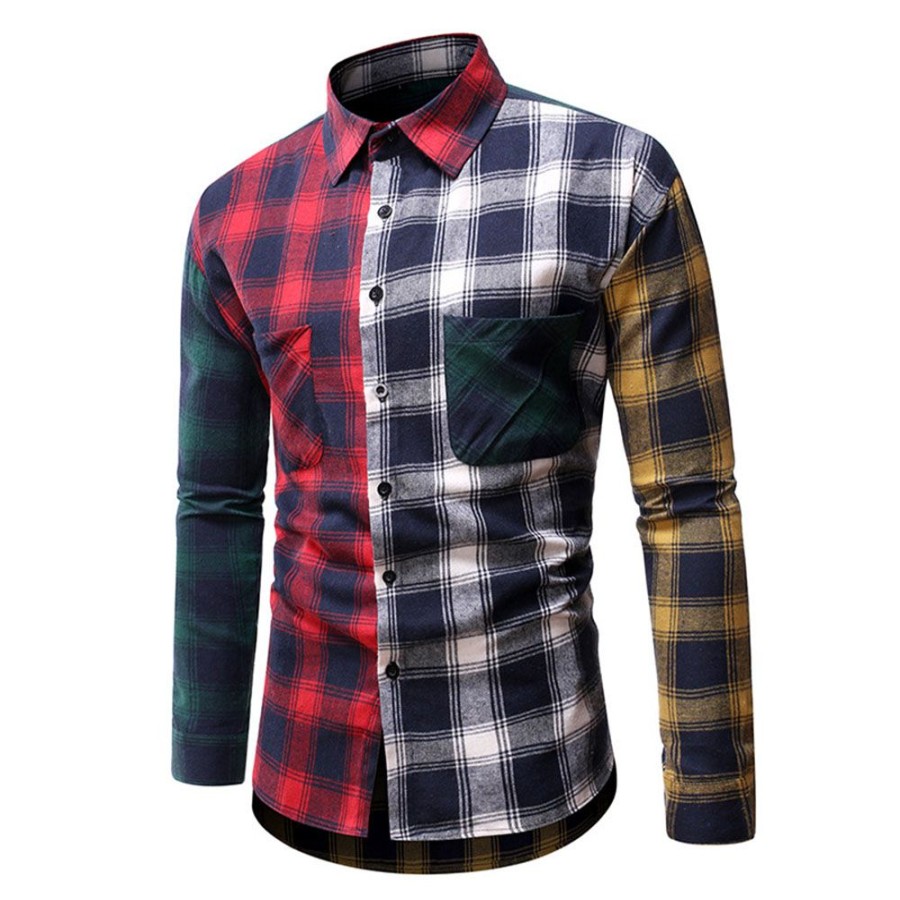 Men ericdress | Ericdress Casual Plaid Patchwork Men'S Slim Shirt