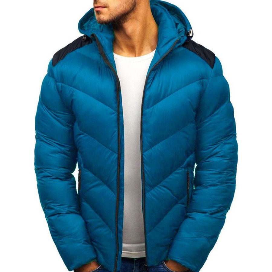 Men ericdress | Ericdress Color Block Zipper Hooded Casual Down Jacket