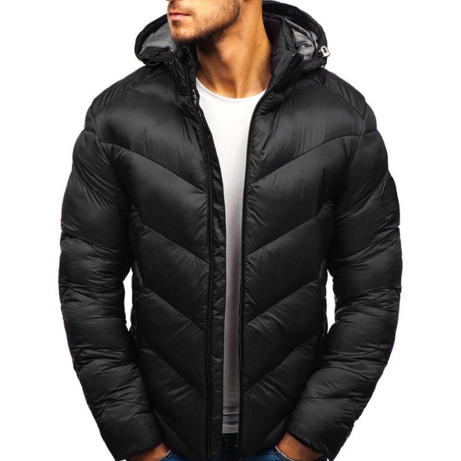 Men ericdress | Ericdress Color Block Zipper Hooded Casual Down Jacket