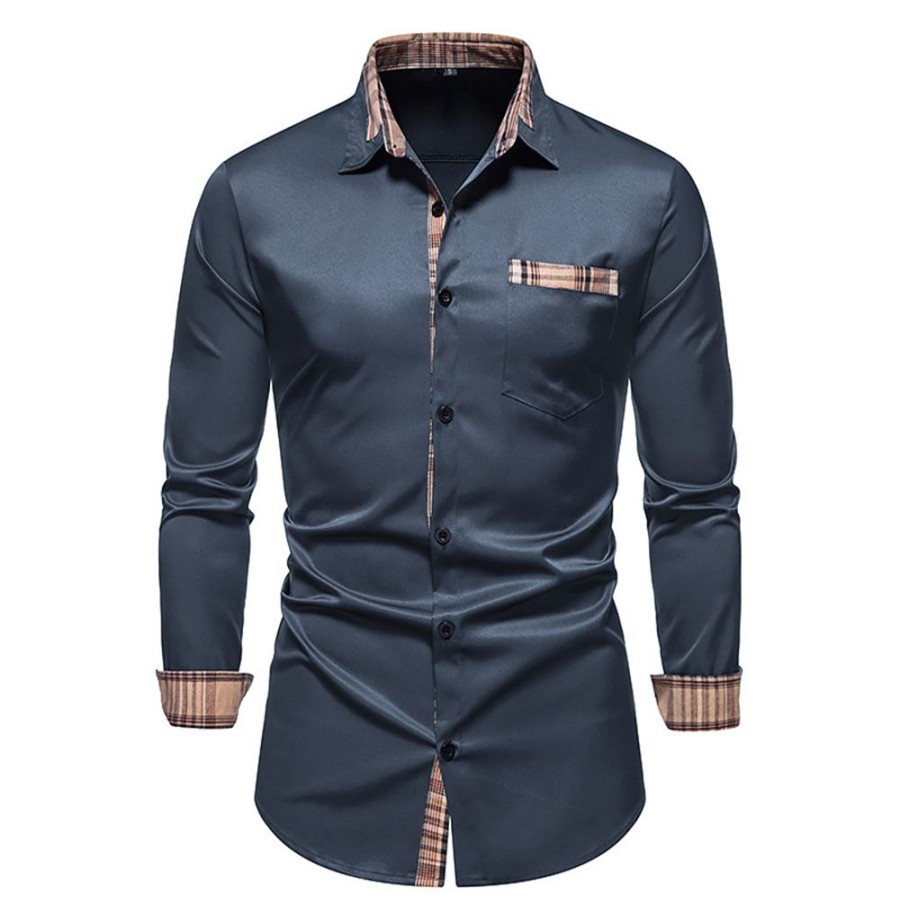 Men ericdress | Ericdress Pocket Ol Color Block Slim Single-Breasted Shirt