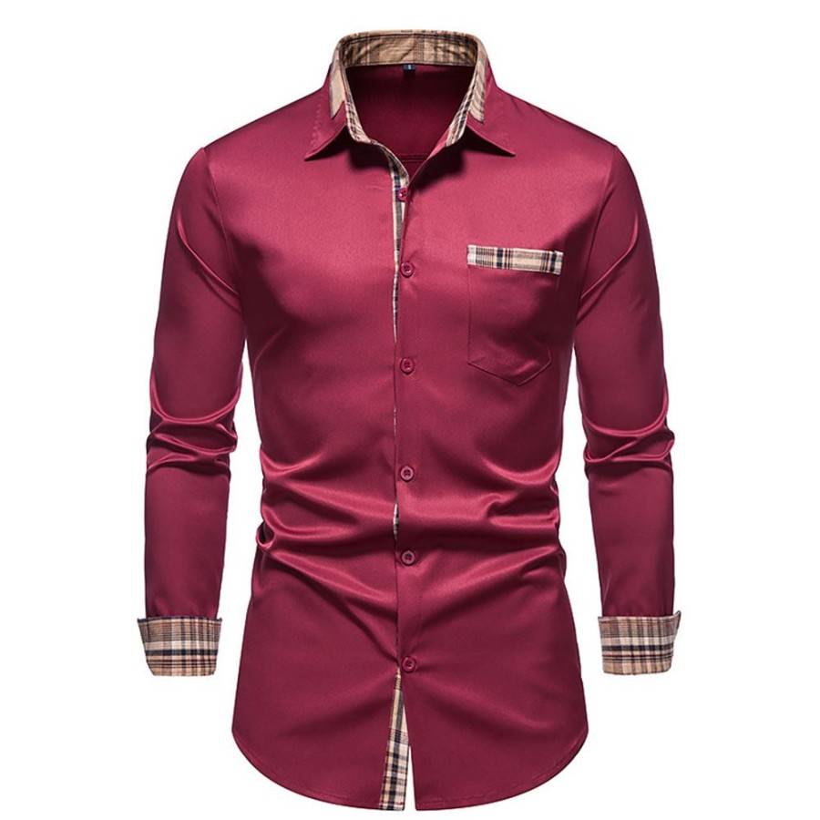 Men ericdress | Ericdress Pocket Ol Color Block Slim Single-Breasted Shirt