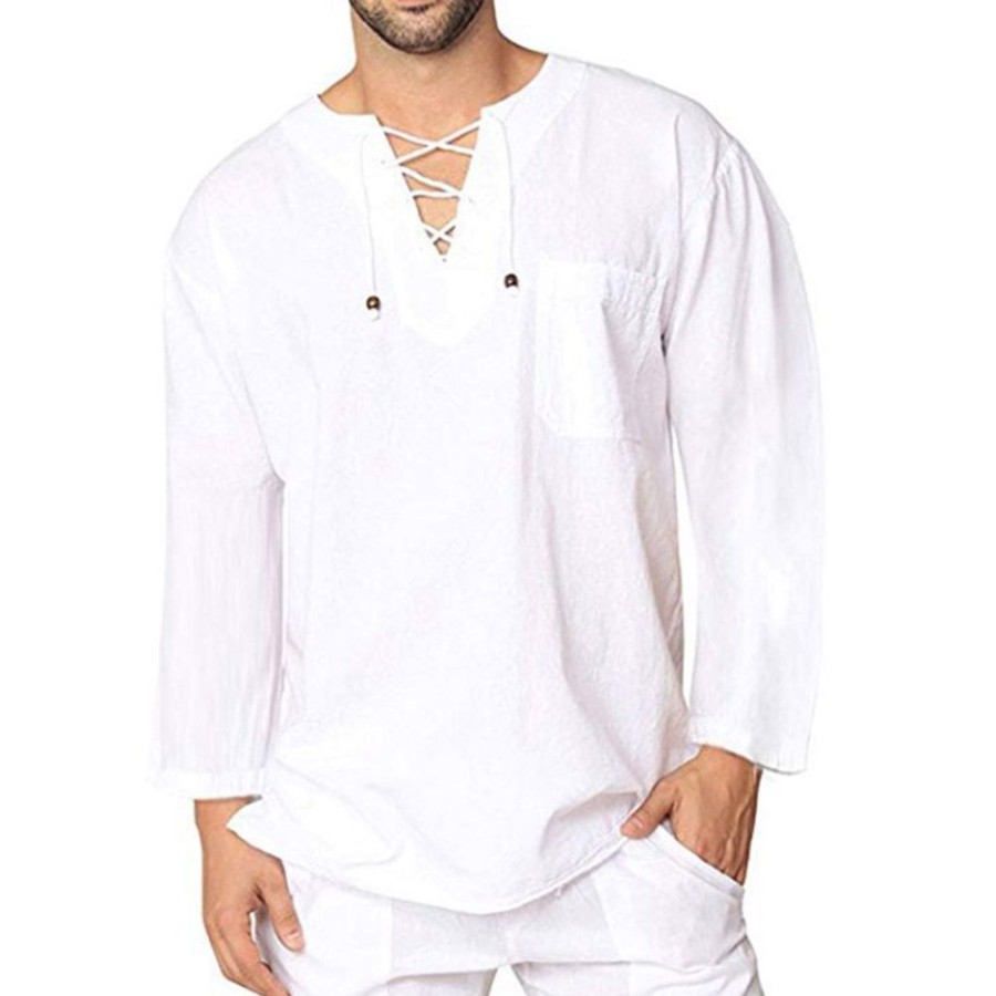 Men ericdress | Ericdress Plain Lace-Up Men'S Casual Loose Shirt