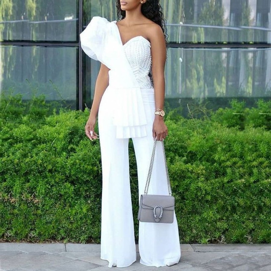 Women ericdress | Full Length Asymmetric Plain Fashion High Waist Women'S Jumpsuit White