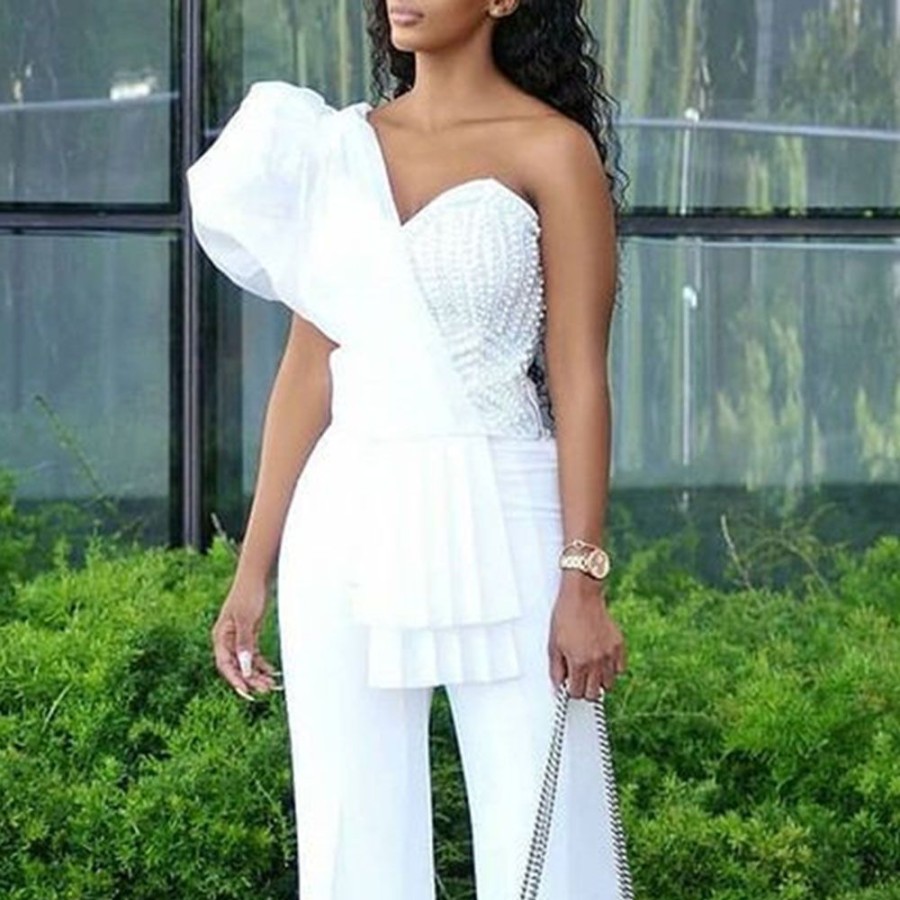 Women ericdress | Full Length Asymmetric Plain Fashion High Waist Women'S Jumpsuit White