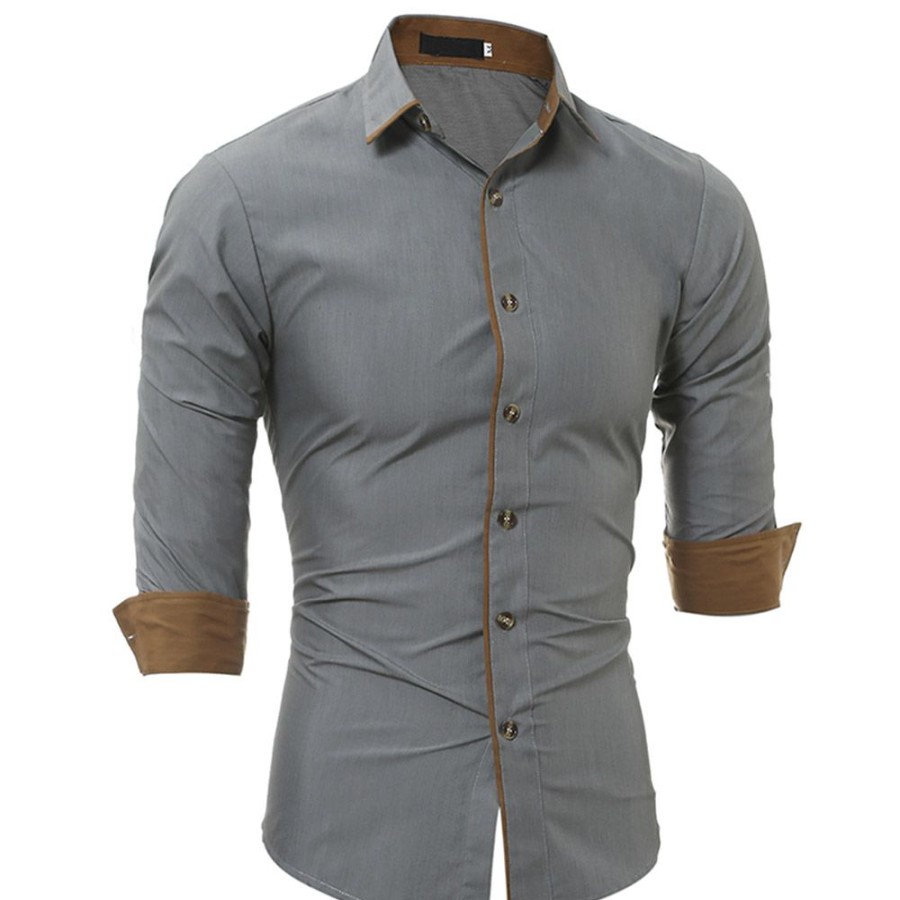 Men ericdress | Ericdress Lapel Patchwork Single-Breasted Men'S Slim Shirt